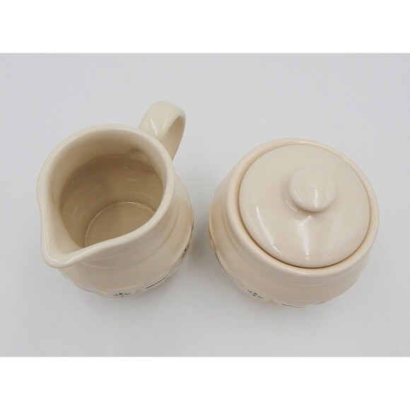 Longaberger Pottery Woven Traditions Heritage Green Sugar & Creamer Set - Picture 6 of 8